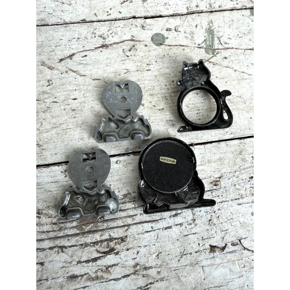 Vintage Pewter Cat Picture Frame Set 4pc Feline Decor Taiwan‎